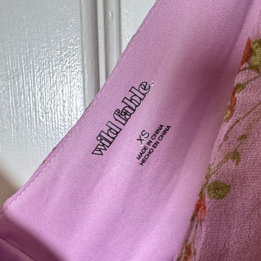 Wild Fable Pink Floral Tie Strap Mini Dress XS Cottagecore NWT - Picture 3 of 7